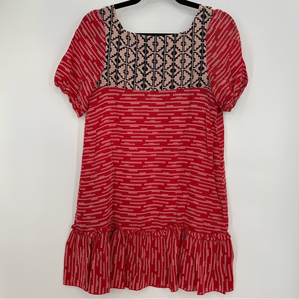 Anthropologie Corey Lynn Calter Silk Abstract Short Sleeve Mini Dress Tiered 8 - Picture 2 of 5